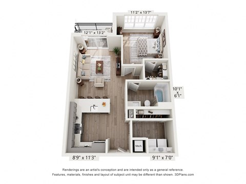a floor plan of a 1 bedroom apartment with a bathroom and a balcony